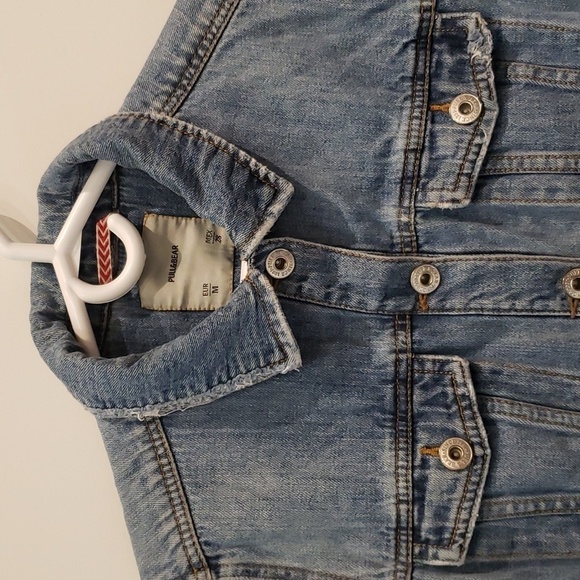 Pull & Bear Denim Jacket Raw Edge Distressed Women's Size M - Picture 3 of 13